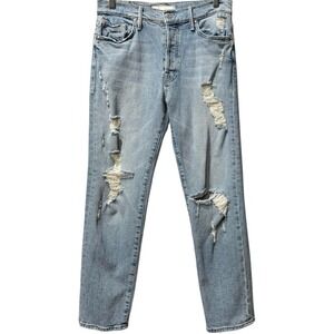 MOTHER Superior Trickster Ankle Jeans Distressed Mid‎ Rise Light Wash Denim 28